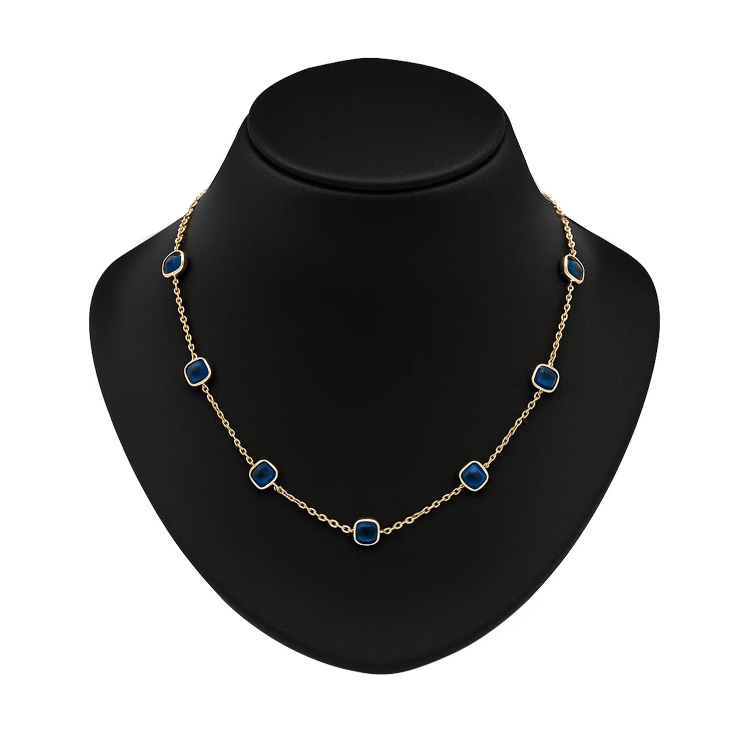 Rose Gold Blue Stone Drop Necklace