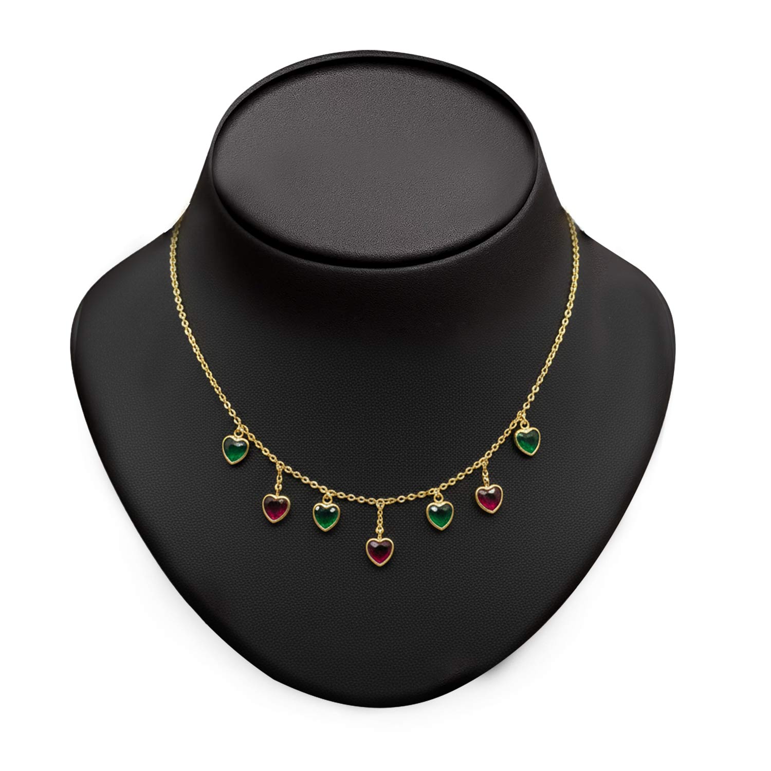 Green and Red Heart Charms Necklace
