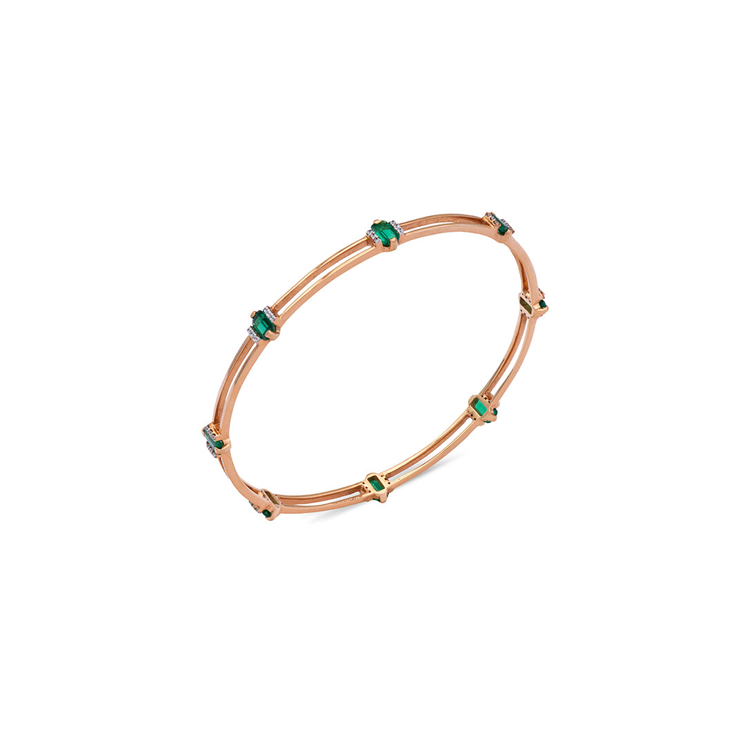 18ct Rose Gold Bangle with Green Stone