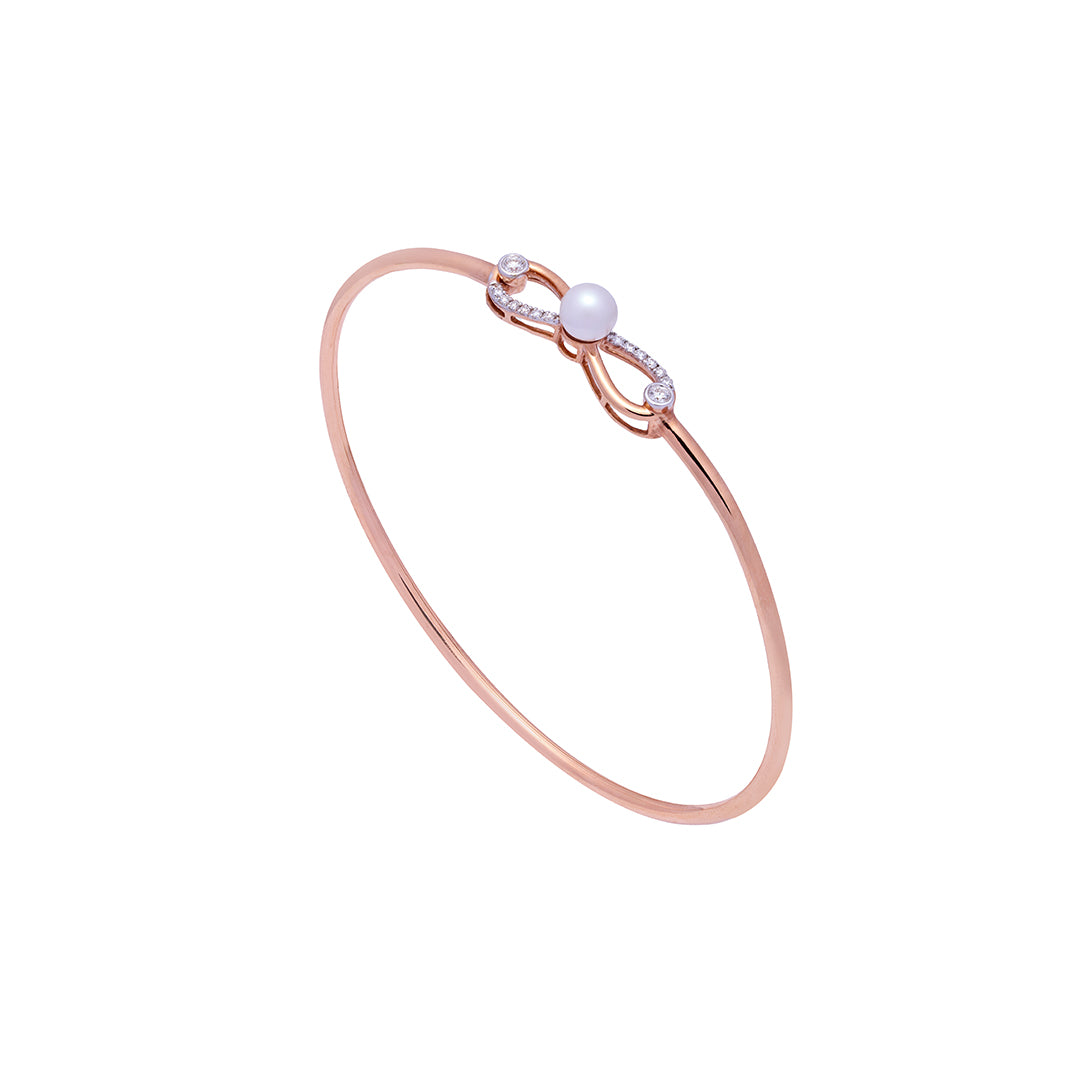 Rose Gold Diamond Bangle Bracelet with Pearl