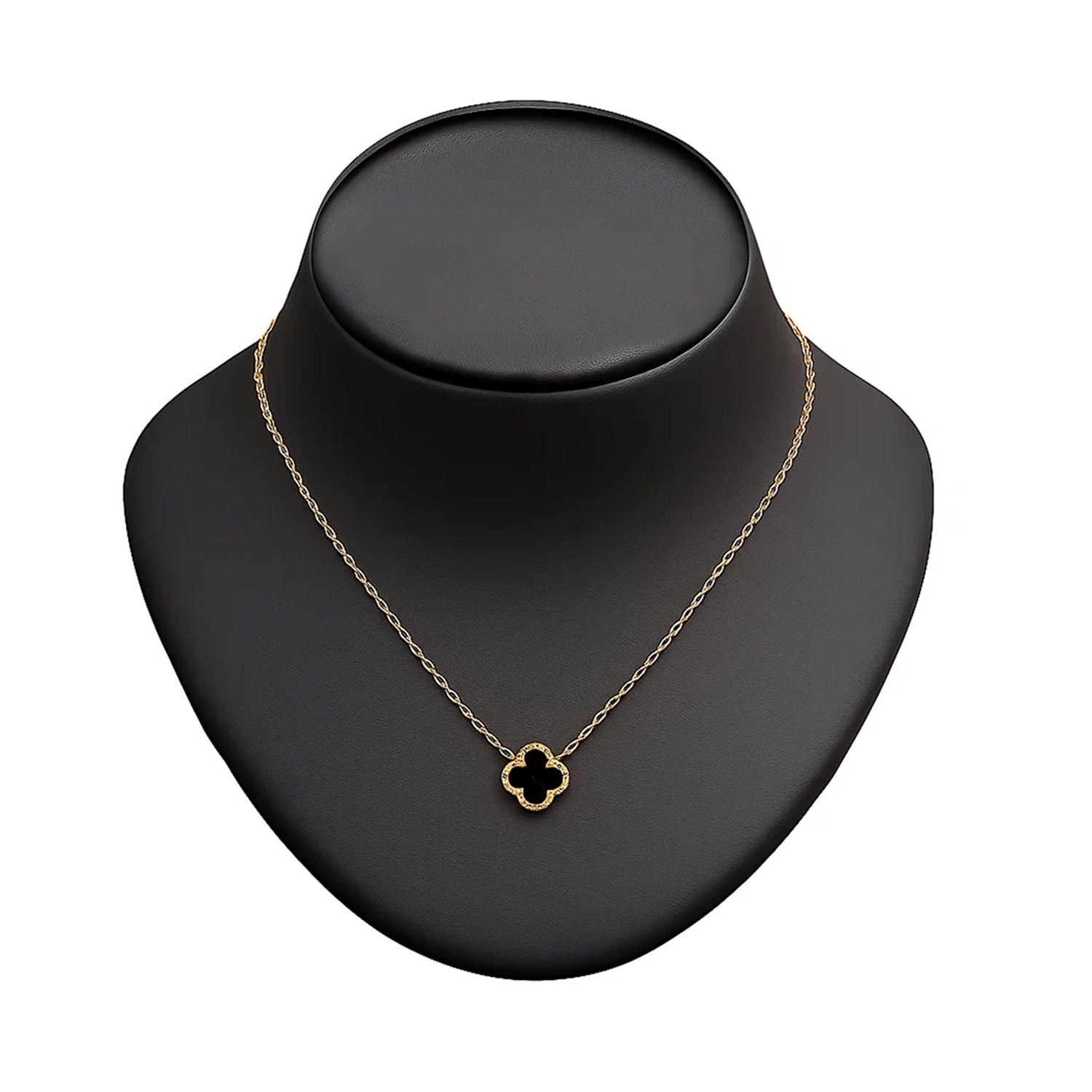 Rose Gold Four Leaf Black Clover Necklace