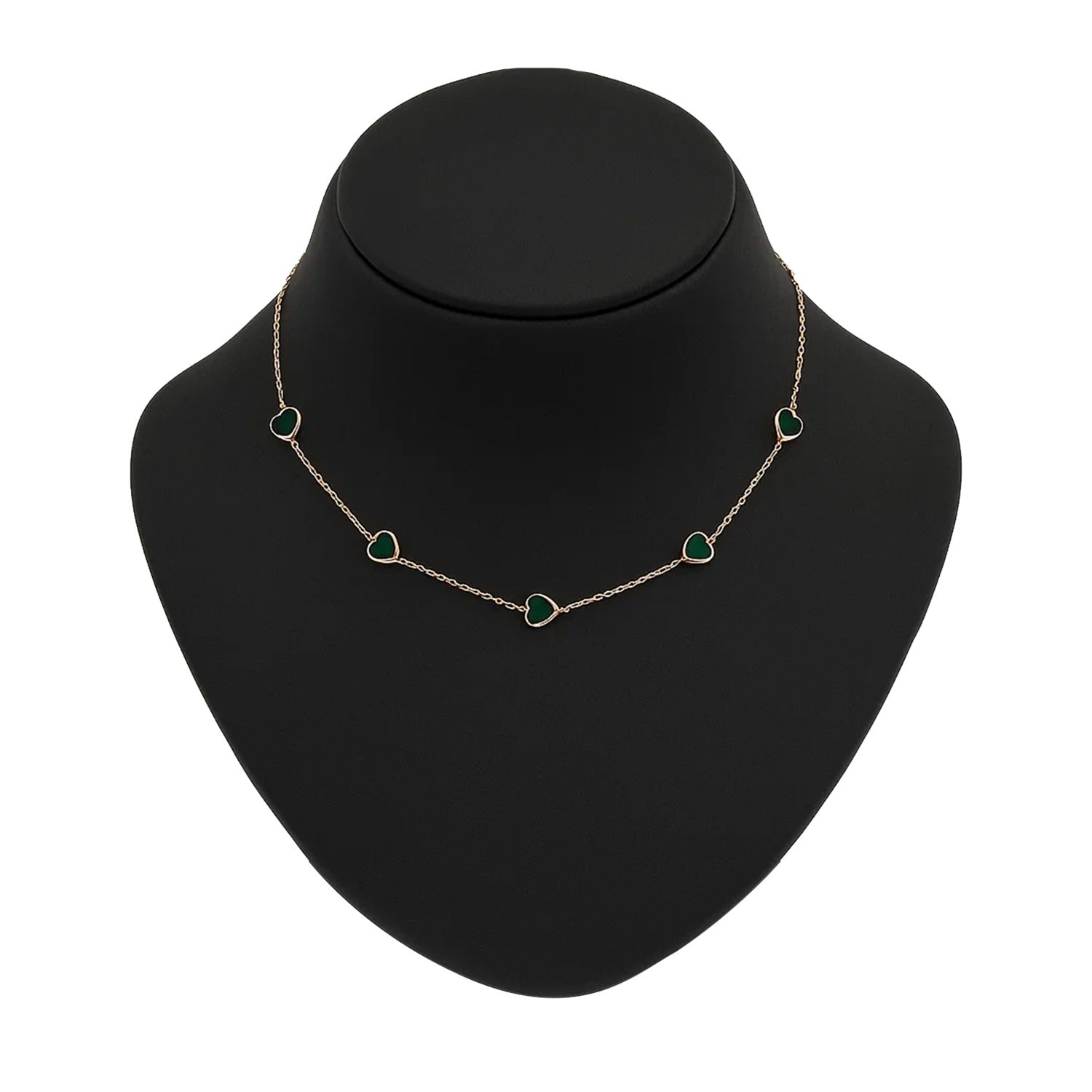 Rose Gold Heart-Shaped Green Stone Necklace