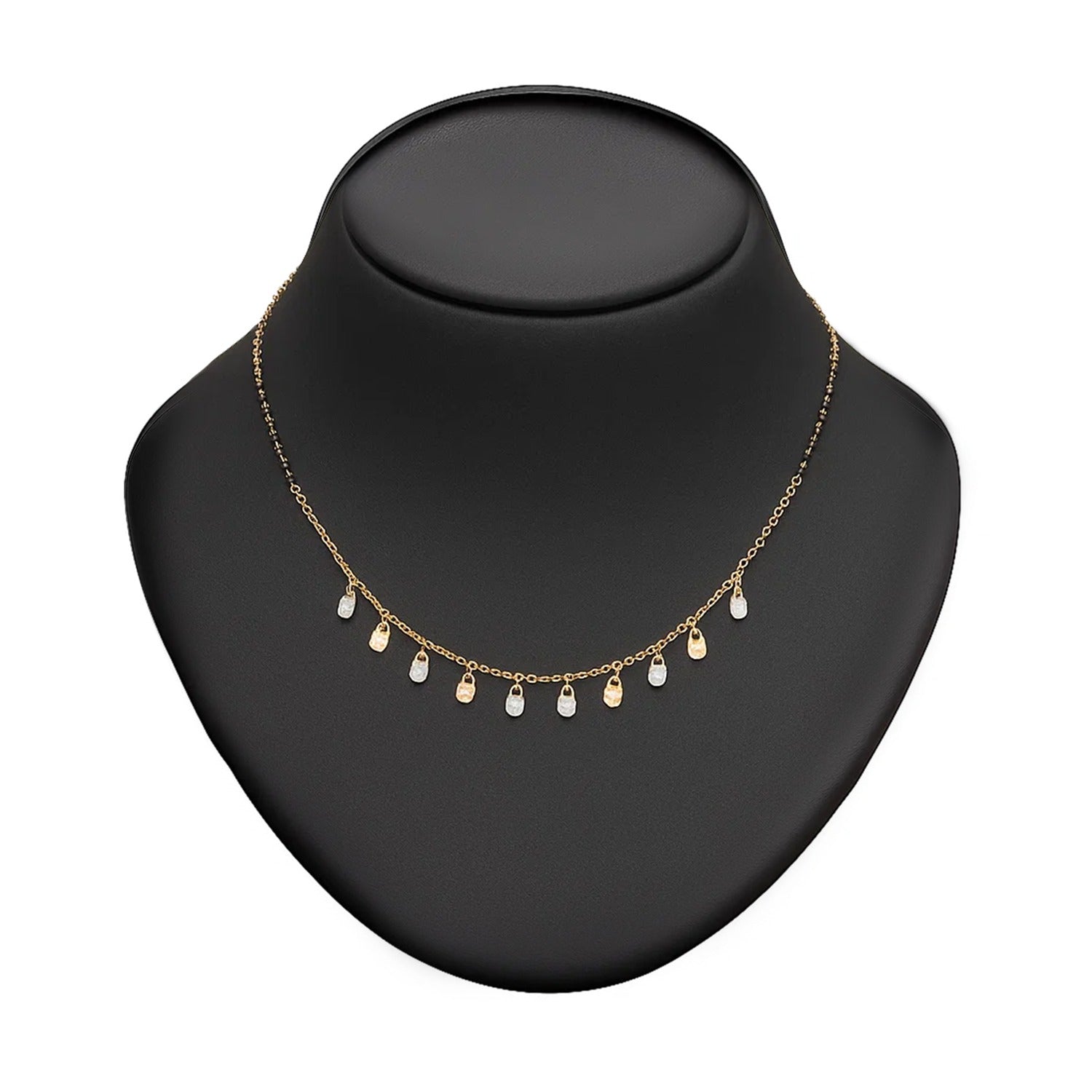 Rose Gold Charms Necklace with Black Beads