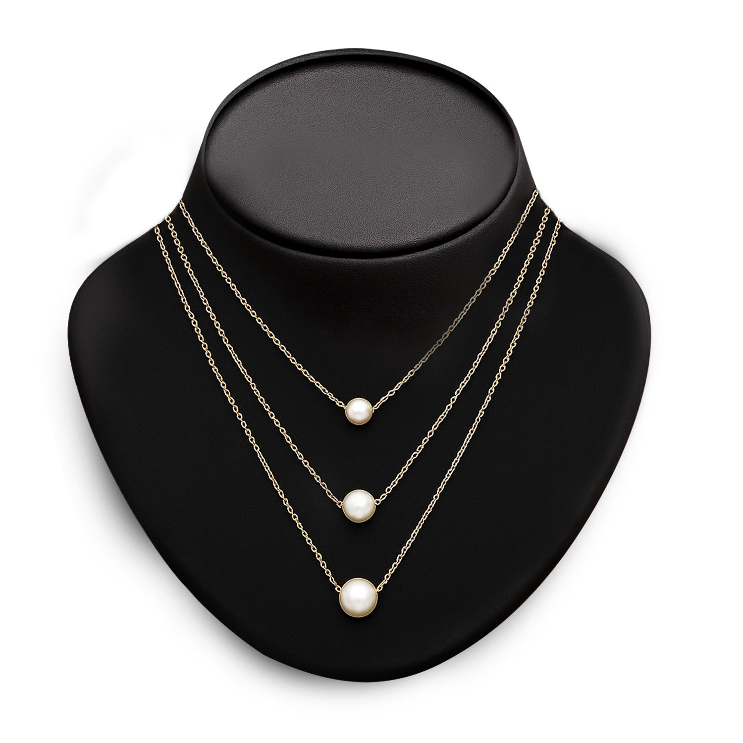 TRIPLE LAYER PEARL NECKLACE GOLD